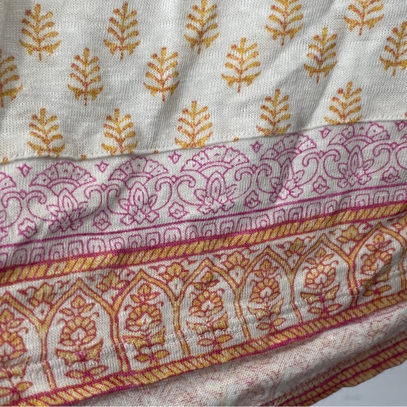 J. Jill Love Linen Cream Pink Indian Block Print Bohemian Pattern Top 100% Linen - Picture 4 of 4